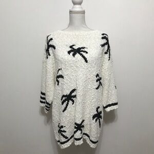 Campus Casuals of California White & Black Palm Tree Sweater, Vintage